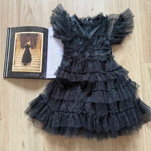 Wednesday Addams inspired Elegant Black toddler Mesh Dress size 3/4T